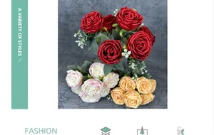 Nahaufnahme künstlicher 7-köpfiger Rosen in Dunkelrot und Cremeweiß für Hochzeiten