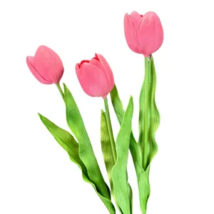 Realistic artificial pink tulips bundle with moisturizing texture for home decoration