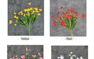 Detailansicht künstlicher Orchideen in Gelb, Rot, Rosa und Lila mit 7 Gabeln