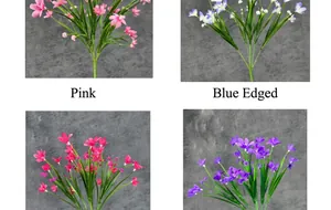 Detailliertes Raster künstlicher Orchideen in Rosa, Blau-Weiß, Dunkelrosa und Lila Farben