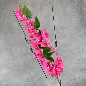 Artificial Bougainvillea branch 80cm total height with pink flowers and green leaves
