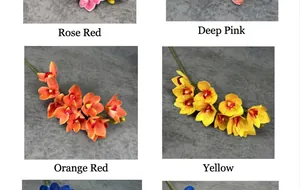 Farbübersicht künstlicher Orchideen in Rosarot, Dunkelrosa, Orangerot und Gelb