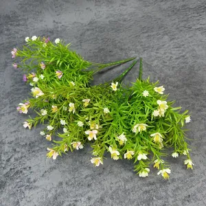 Set of 3 artificial wildflower bouquets with white, yellow and purple blossoms