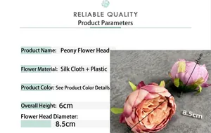 Detailansicht der 8,5 cm rosa Seiden-Pfingstrose mit spezifischen Maßangaben