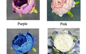Detail von bunten künstlichen Pfingstrosenblütenköpfen in lila, rosa, blau und weiß