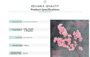 Close-up of 100cm artificial cherry blossom branch with 108 dense pink silk flower heads