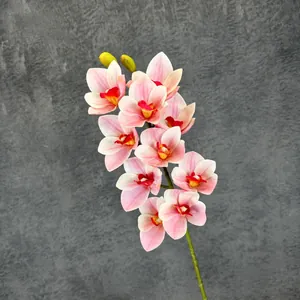 Künstliche Cymbidium Orchidee mit 10 hellrosa 3D-Druck Blüten und 77 cm langem Stiel
