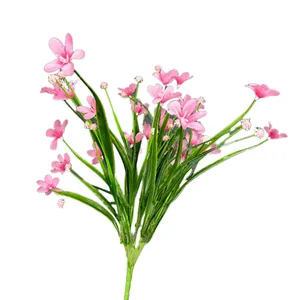Lebensechte künstliche 7-Gabel Rosa Orchidee mit grünen Blättern für Heimdeko