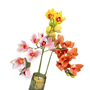 Realistische 3D-Druck Cymbidium Orchideen in Pink Orange und Gelb mit Glasvase