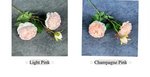 Detail van kunstmatige pioenrozen in lichtroze en champagne met echte bloembladen