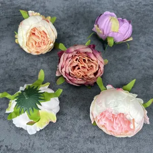 Kunstmatige pioenroos bloemhoofdjes in roze en paars voor DIY haaraccessoires decor