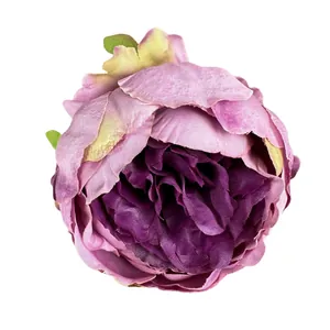 Kunstmatige paarse pioenroos bloemhoofdje met realistische blaadjes voor DIY haaraccessoires