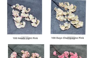 Detailed view of dense 108-head artificial cherry blossoms in light pink and champagne colors