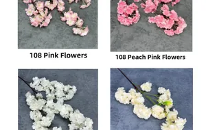 Detail of high-density 108 heads artificial cherry blossoms in various pastel colors