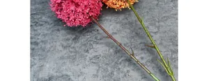 Detailopname van kunstmatige paardenbloem bloembollen in magenta en oranje met realistische texturen