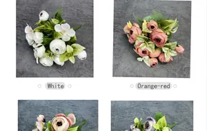 Detail view of artificial rose buds in white and orange-red for home wedding decor