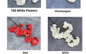 Detail view of 108-head density artificial cherry blossoms in white and champagne