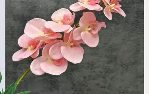 Makro-Detail von 3D-gedruckten Seidenorchideenblüten mit realistischer Textur und Rosa