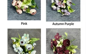Artificial rose bouquets in pink, purple, and blue for elegant home decor and weddings
