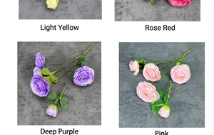 Detail view of 5-head artificial rose bouquets in pink, purple, rose and yellow colors