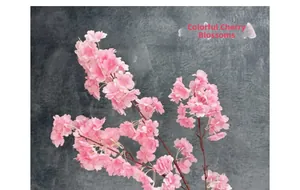Detail of magic cherry blossom with high-density pink petals and flexible long branches