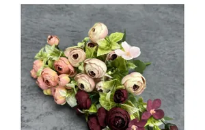 Close-up of artificial rose bouquet with silk petals for home decor and wedding props
