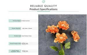 Detail showing 60cm orange silk anemone with 10cm flower heads and core dimensions