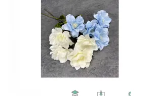 Detailed top view of artificial anemone flowers with light blue and cream layered petals