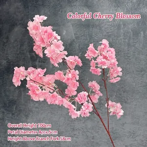 Artificial pink cherry blossom branch with 100cm height and gradient petals for decor