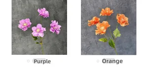 Detailed texture of purple and orange silk anemone artificial flowers for home decor