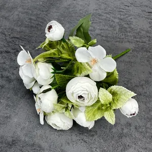 Artificial white rose bouquet with ten realistic buds for elegant home and wedding decor