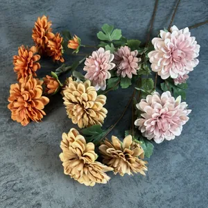 Artificial dahlia bouquet with 6 stems in vintage orange and pink for home wedding decor