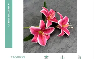 Detailed macro of 3-head lily artificial flower with realistic gradient pink petals