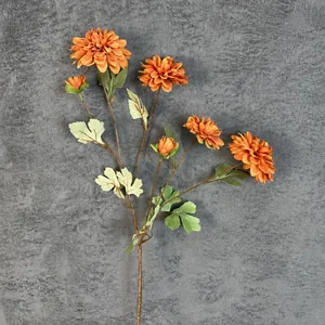 Dahlia artificiel orange de 82cm avec six têtes de fleurs en soie pour décoration maison