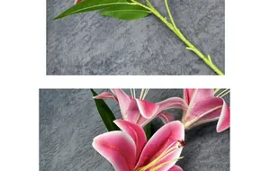 Détails de pétales de lys 3D avec dégradé rose et textures de tiges vertes en plastique