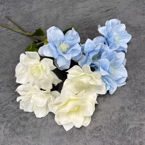 Realistic artificial anemone flowers in blue and cream white for home wedding decor