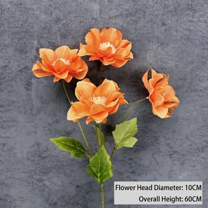 Orange 4-head artificial anemone silk flower 60cm tall with 10cm wide blossoms