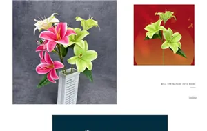 Detail of 3D lifelike lily artificial flowers in pink and white with realistic petals