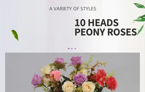 Detail of 10-head artificial silk rose bouquet for wedding and home table decoration