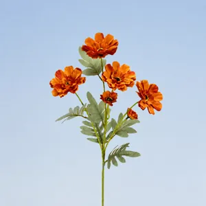 60cm vibrant orange-red 6-head artificial Zinnia flower for wedding home decor