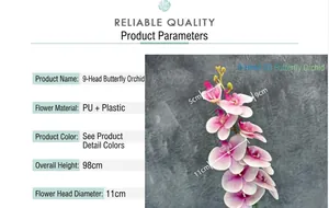 Detailed dimensions of 3D printed pink orchid showing 98cm height and 11cm flower head