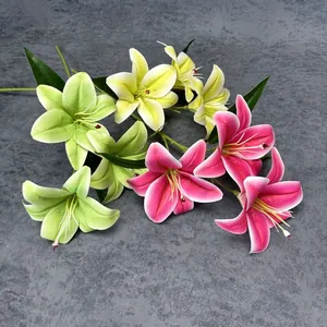 Bouquet de lys artificiels 3D au toucher réel pour décoration de mariage et maison