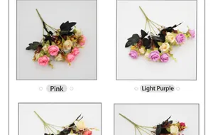 Detailed view of pink and lavender artificial rose bouquets for home and wedding decor