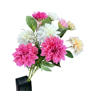 Realistic colorful dahlia bouquet in a black vase for home and wedding decor