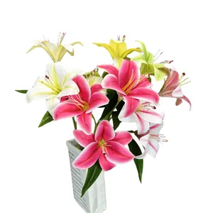 Bouquet de lys 3D réaliste dans un vase blanc pour décoration de maison et mariage