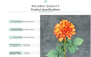 Detail of burnt edge dahlia artificial flower with 65cm height and 15cm flower head