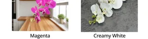 Detailed comparison of fuchsia and milky white 3D printed artificial orchid flowers