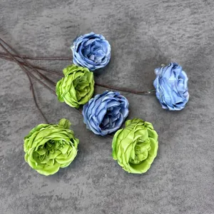 Roses Austin artificielles à 3 têtes bleues et vertes pour décoration de mariage chic