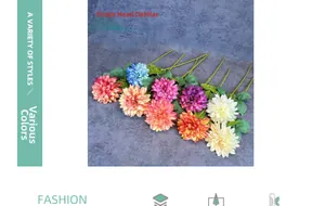 Close-up of vibrant single-headed silk dahlia flowers in various colors for home decor