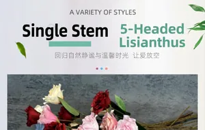 Dettaglio di un singolo stelo con 5 teste di lisianthus artificiali in colori vivaci
